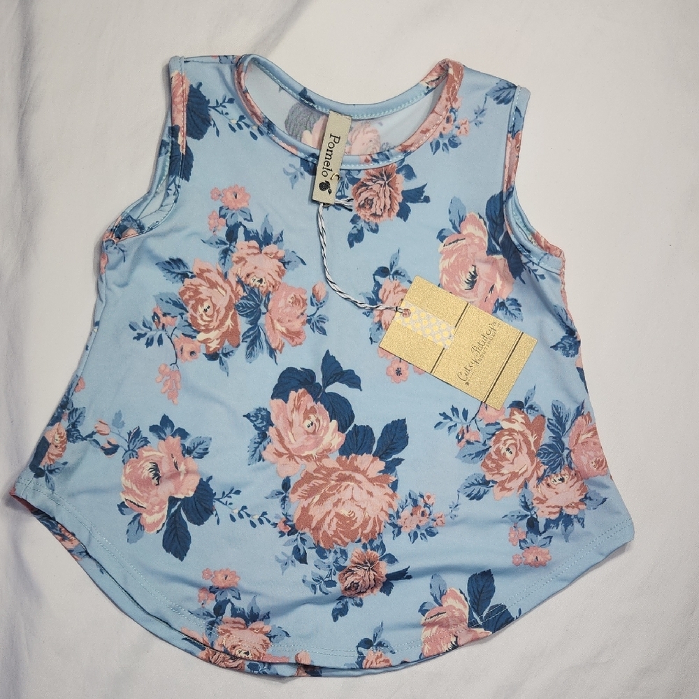 Pomelo Girls Floral Tank Top – Blue & Pink Roses – Size 3T – NWT